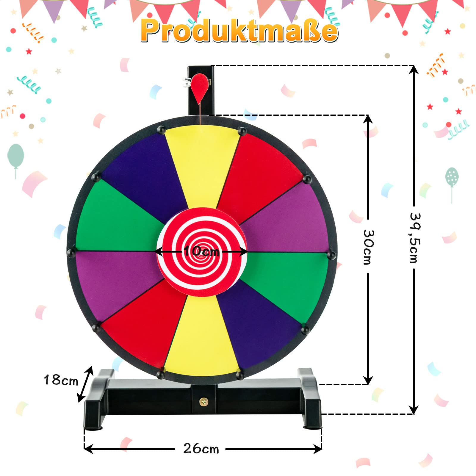COSTWAY 12" Glücksrad zum Drehen, inkl. Radiergummi und Markierstift, Drehrad Preisrad Lucky Wheel für Lotteriespiele und Wortspiele (φ30cm) - 5