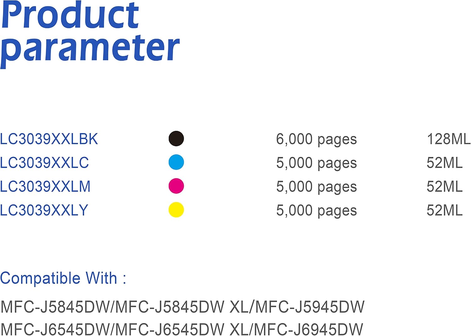 EASYPRINT (5-Pack Combo) Compatible 3039xxl Ink Cartridges Replacement for Brother LC3039xxl Used for MFC-J5845DW MFC-J5845DWXL MFC-J5945DW MFC-J6545DW MFC-J6545DWXL MFC-J6945DW, (2B, 1C, 1M, 1Y)