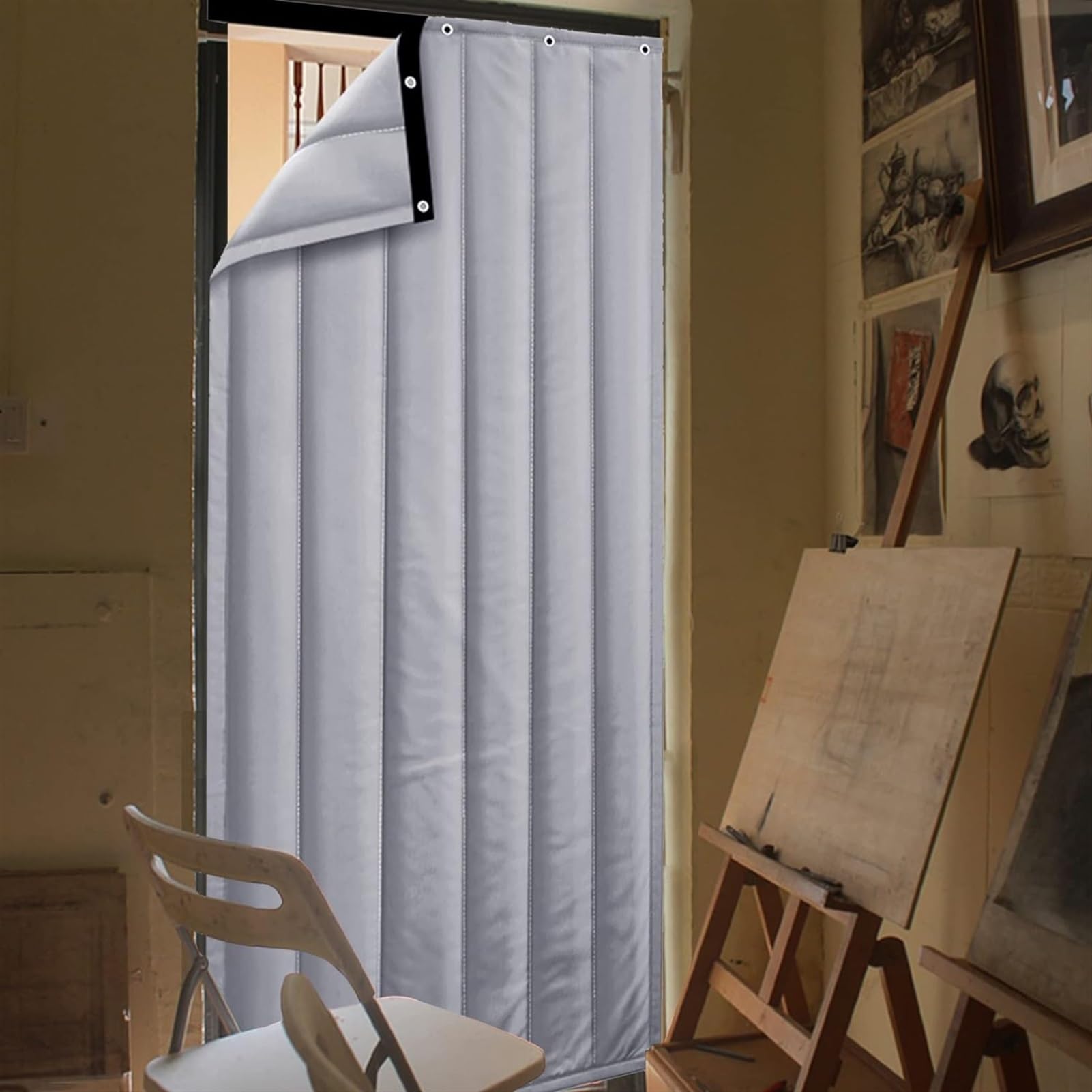 Cortina de puerta con aislamiento térmico, aislamiento acústico, resistente al viento, para puerta de entrada, cortinas cálidas que reducen el ruido de algodón grueso, tela Oxford impermeable, para