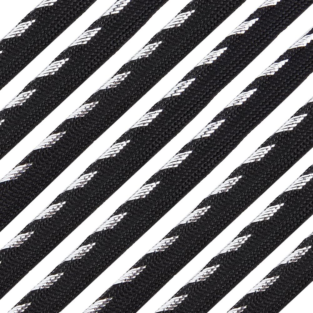 BENECREAT 16 Yards Metallic Piping with Lip Polyester Ribbon 3/8 inch Flat Metallic Silver Black Cord-Edge Spiral Piping for Clothing, Draperies, Crafts Sewing
