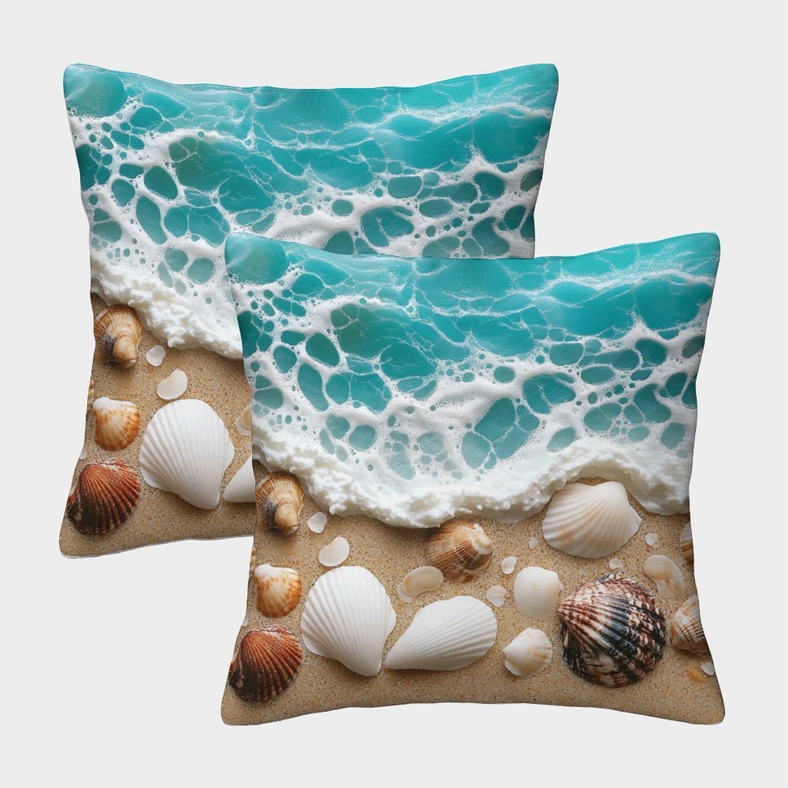 kaiyun 2 Pack Beach Sand.White Waves Shells Pillow Case Home Decoration Sofa Cushion Cover 40x40cm