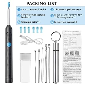 Ear Wax Removal Kit - Ear Cleaner with Camera with 1080P, Ear Wax Removal Tool with 6 LED Light, 6 Ear Pick, 10 Ear Cleaning Kits, Ear Camera Wax Rremoval for iOS & Android
