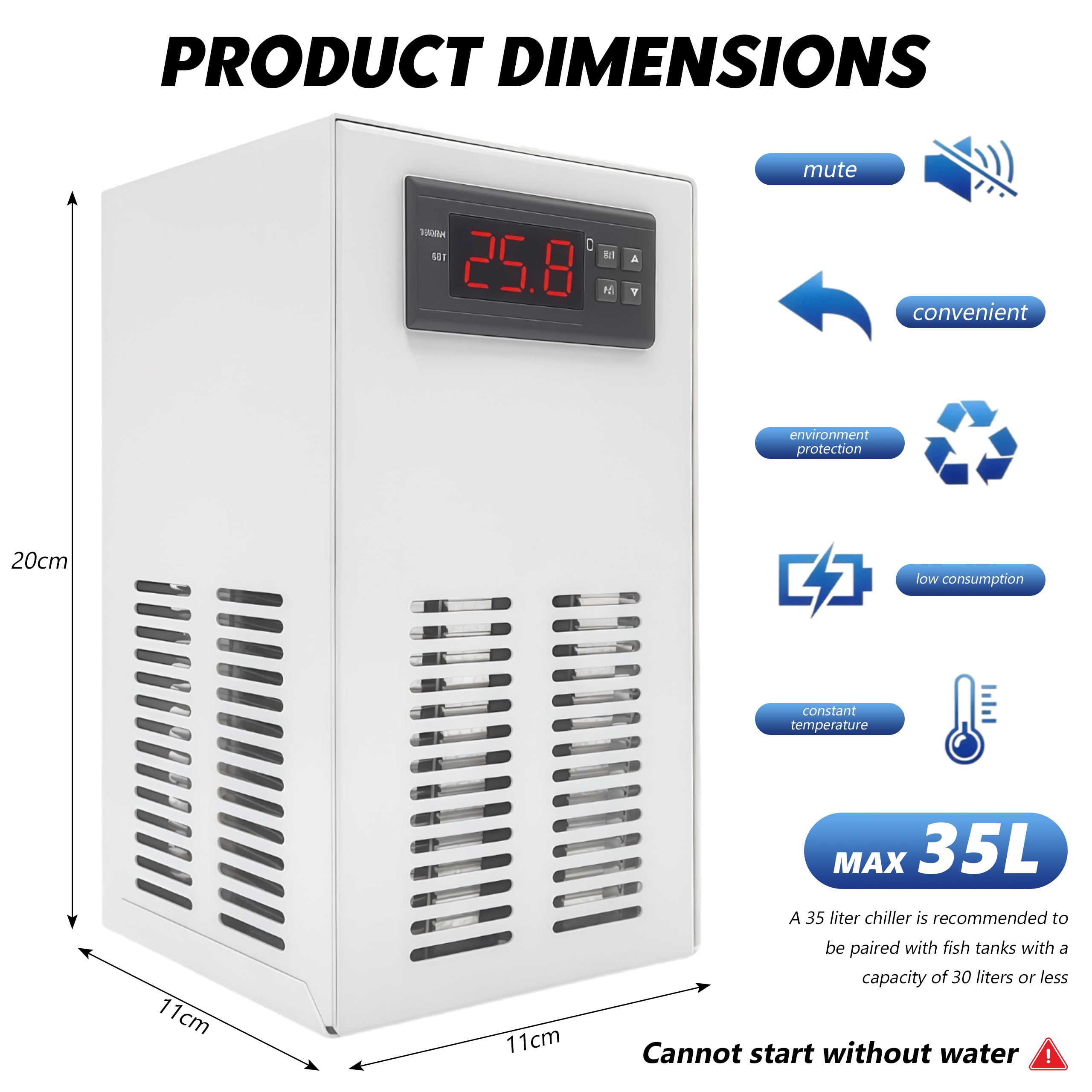 Refrigeratore per acquario, 35 l, silenzioso, controllo intelligente della temperatura