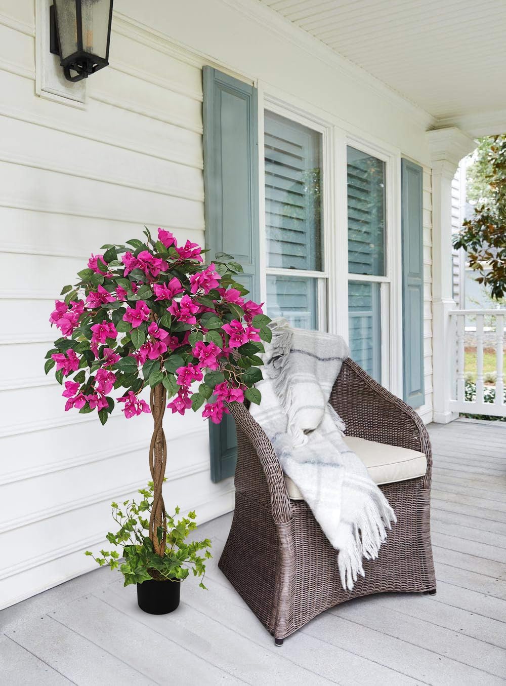 Briful 3.94FT Artificial Bougainvillea Tree in Pot – Faux Silk Bougainvillea Floral Tree Decorative Pink Fake Trees for Home Office Living Room Indoor Outdoor Décor