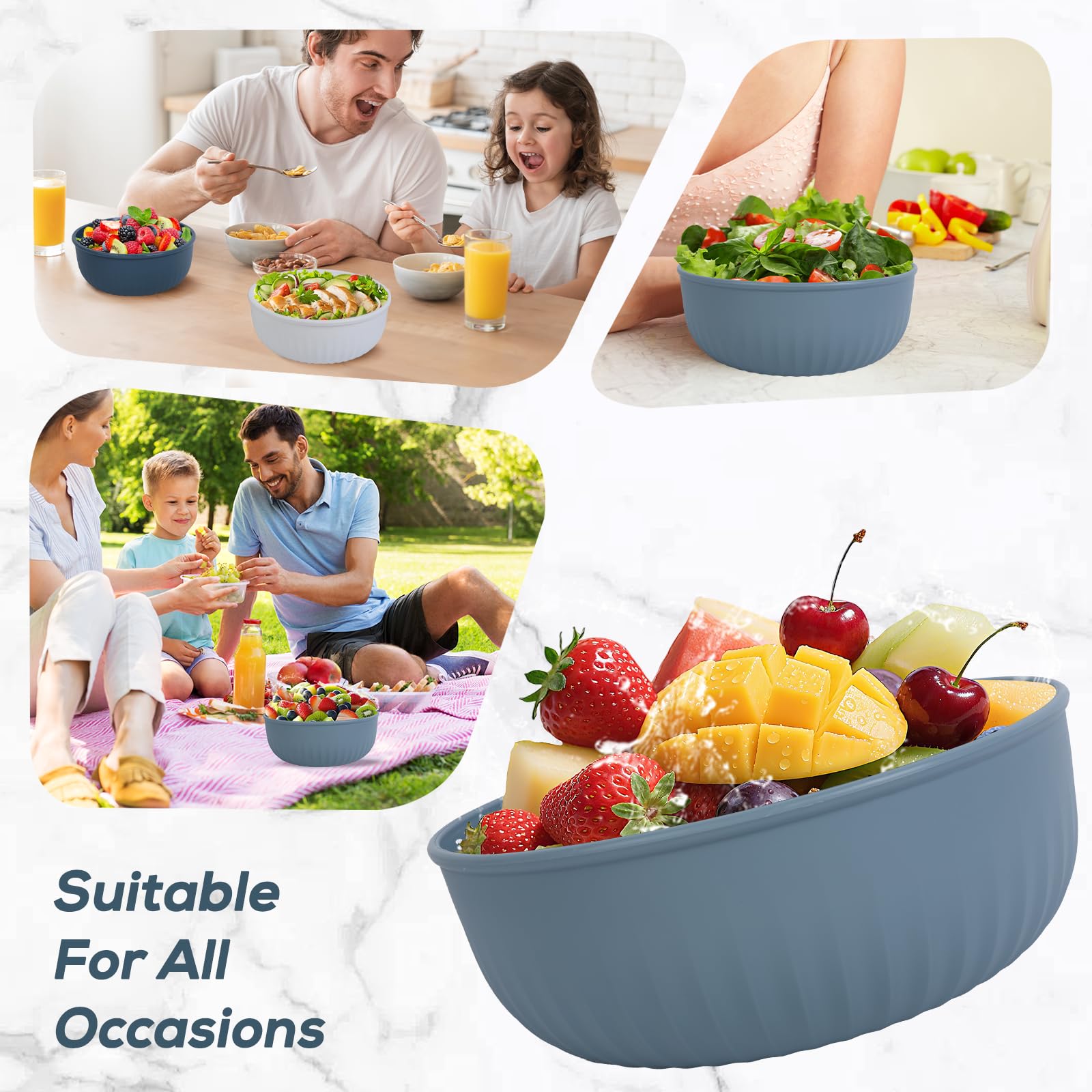 Cozary 4 pezzi Insalatiera con Coperchio, Ciotole Plastica (400ML, 780ML,1400ML, 2200ML), Impilabili, Insalatiera per Ciotole da Dessert per Campeggio, Senza BPA, Adatto a Microonde e Lavastoviglie