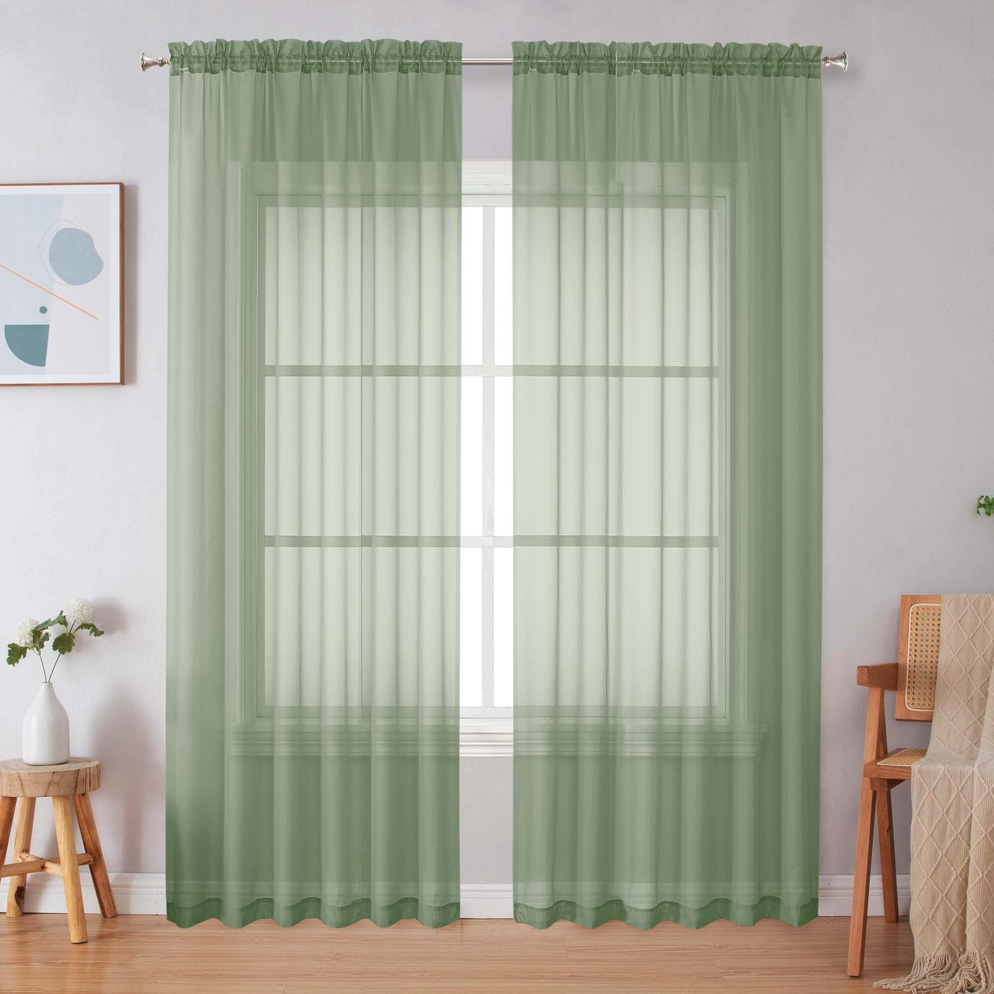 Simplebrand Sage Green Sheer Curtains 84 Inches Long 2 Panels for Bedroom
