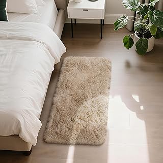 Fluffy Rug Shaggy Area Rug, Beige 2x4 Area Rugs for Bedroom, Small Bedsi...