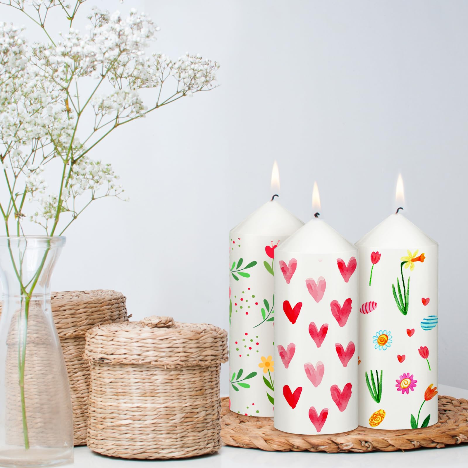 MTLEE 48 Pcs DIY Candle Painting Kit Include White Candles Colorful Acrylic Paint Strips and Paintbrushes for Crafts Making Wedding Birthday Party Centerpiece (Pillar)