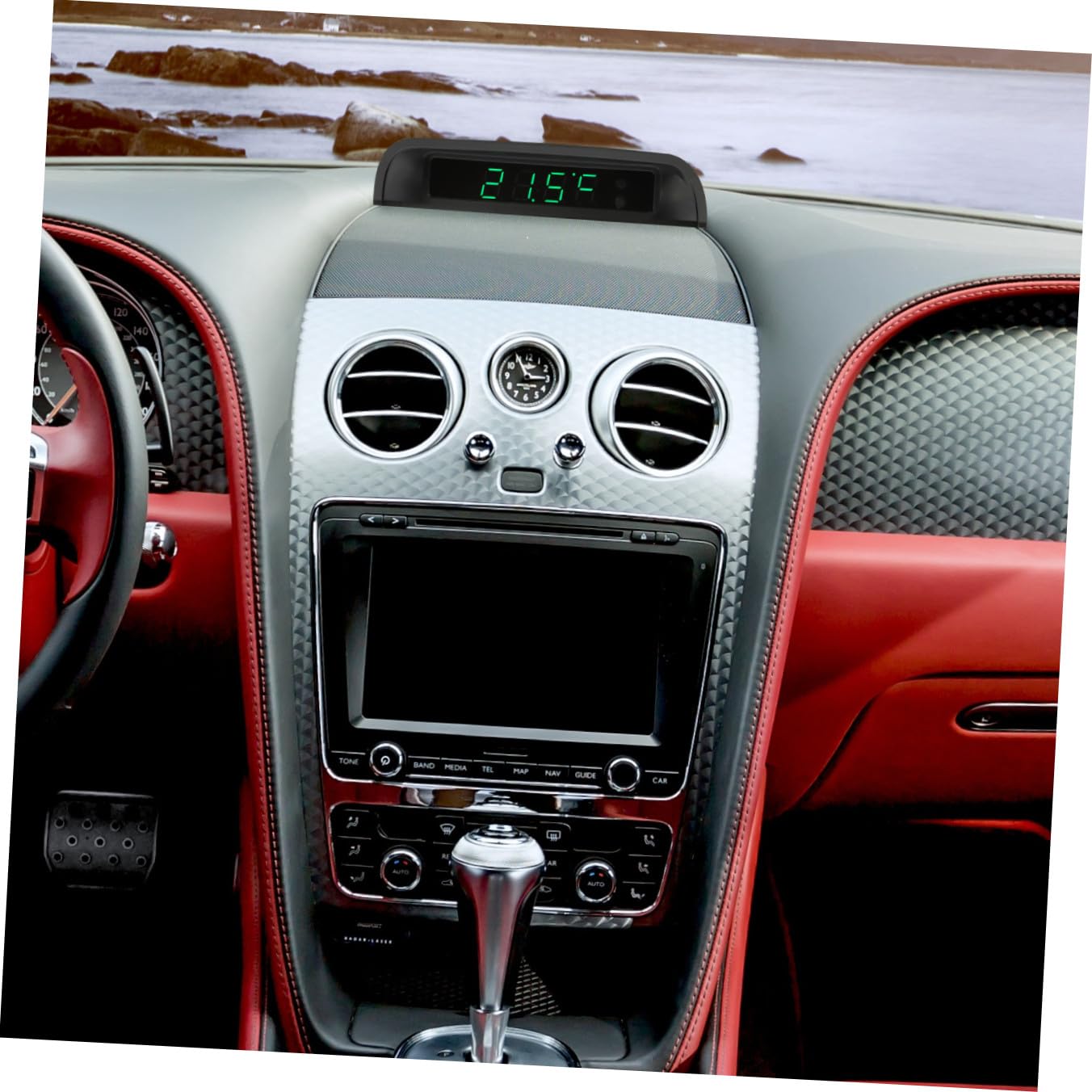 Car Electronic Clock and Thermometer Dashboard Digital Luminous Solar-Powered Night Light High Precision Auto Temperature Gauge for Vehicle Interior