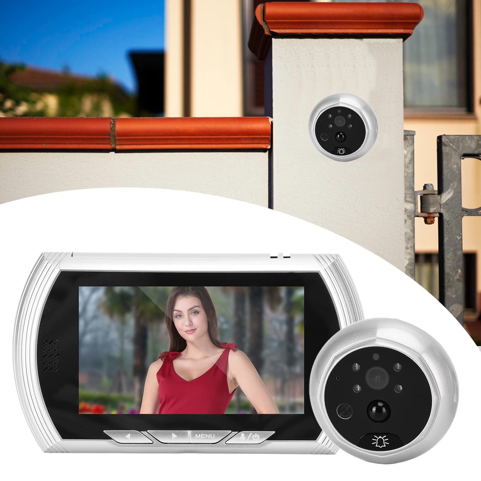 Campanello Video, Visualizzatore Campanello Spioncino, Schermo LCD TFT 4,5 Pollici Visualizzatore Digitale Porta con Visione Notturna Angolo 170° Rilevamento Movimento PIR per la Casa(D'argento)