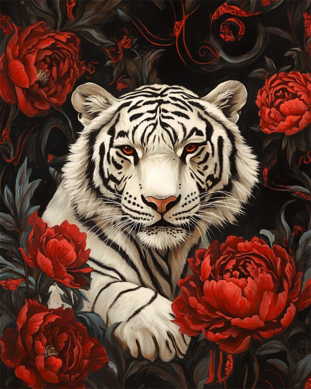 RKFLGEW DIY Bead Embroidery Kit Anime White Tiger 40x50cm