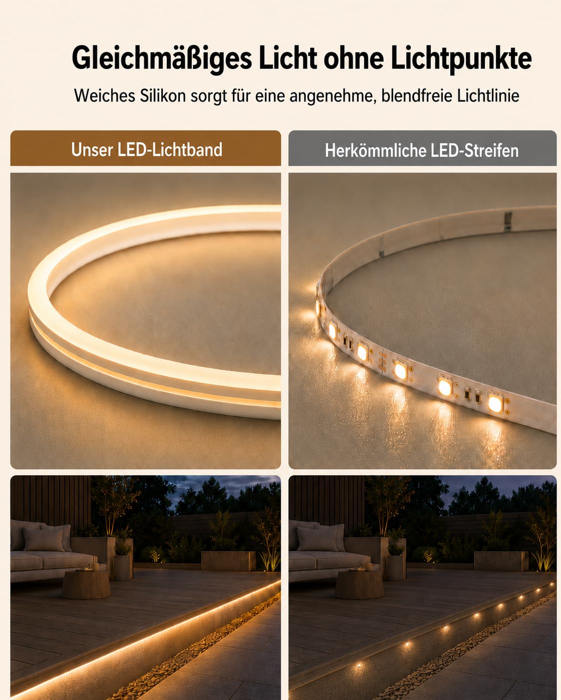 Meevt LED Streifen 15m, Neon LED Strip 3000K Warmweiß, Dimmbar LED Leiste
