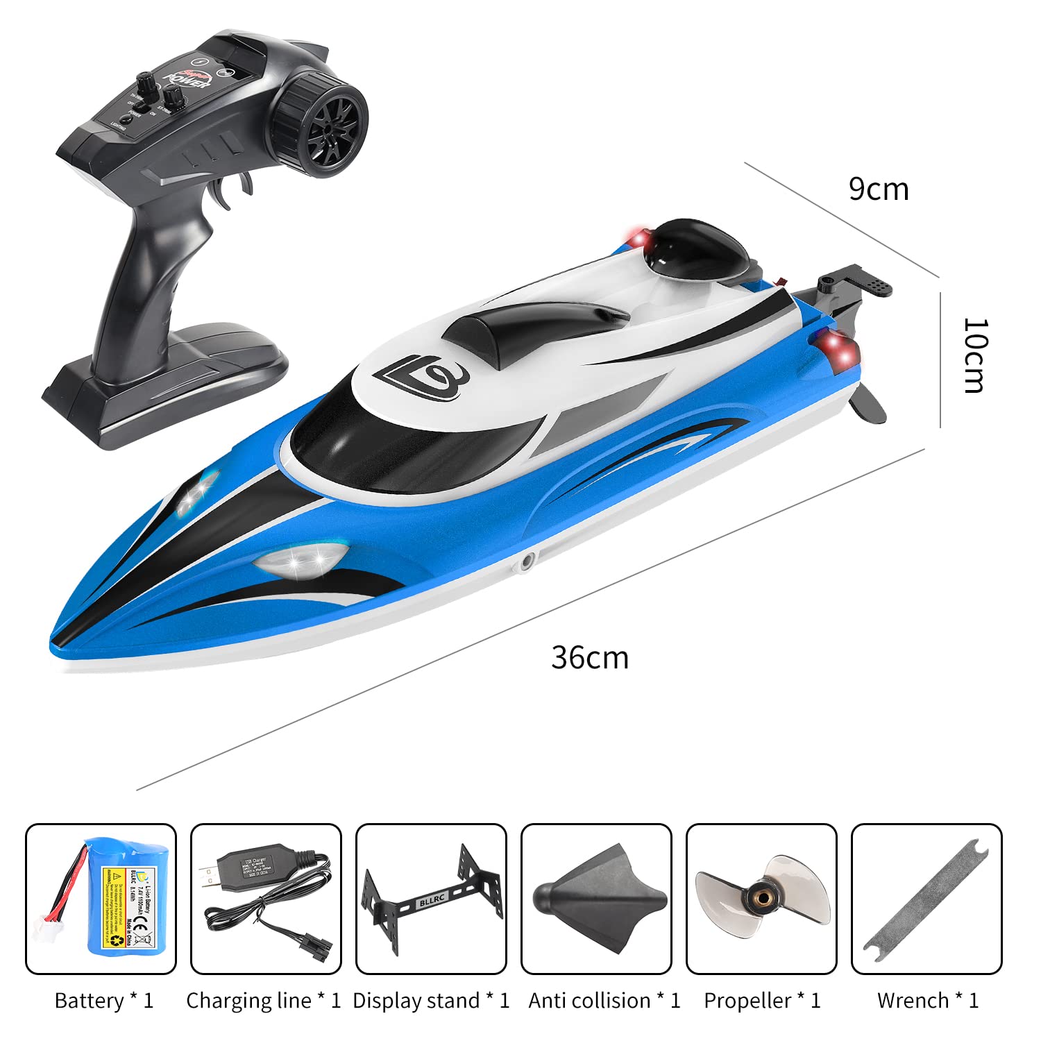Barco de Velocidades a Prueba de Agua Control Remoto Impermeable Modelo de Juguete Bicicleta Eléctrica Yate L100 (Azul)