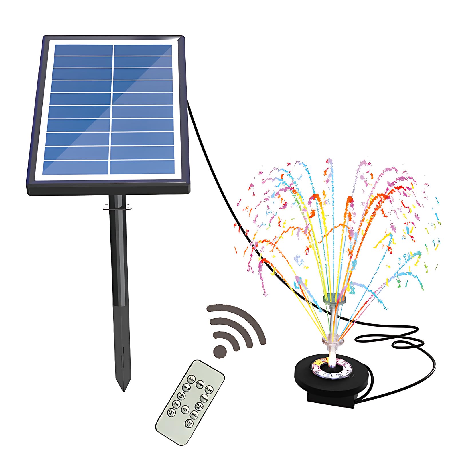 Solar-Wasserpumpe, 17-teiliges Doppelschicht-Düsenset, 7 W Solarbrunnenpumpe für Wasserspiel, eingebauter 3000 mAh Akku, maximaler Durchfluss von 400 l/h