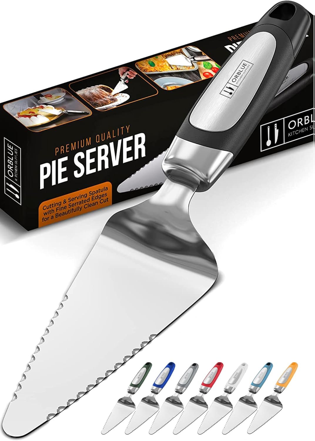 Orblue Pie Server, Essential Kitchen Tool, Serrated on Both Sides, Great for Right or Left Handed Chef, Stainless Steel Flatware, Cake Cutter, Black Orblue Pie Server, Essential Kitchen Tool, Serrated on Both Sides, Great for Right or Left Handed Chef, Stainless Steel Flatware, Cake Cutter, Black