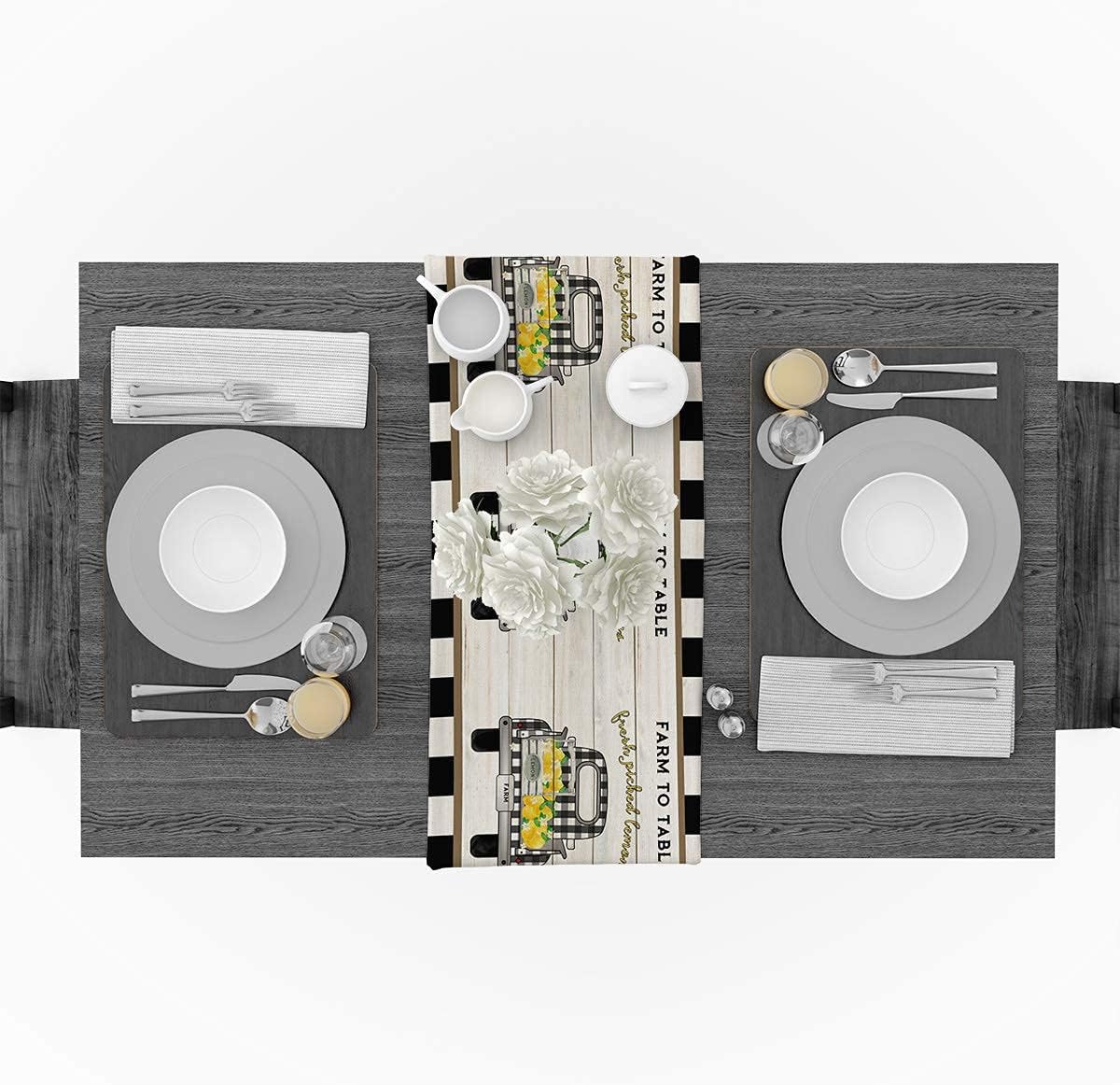 🔥 Cashback up to 70% Meet 1998 Cotton Linen Table Runners Truck Lemon Farm Tablecovers for Kitchen Garden Black Check Wedding Parties Dinner Indoor Outdoors Home Decorations 13x70 inches