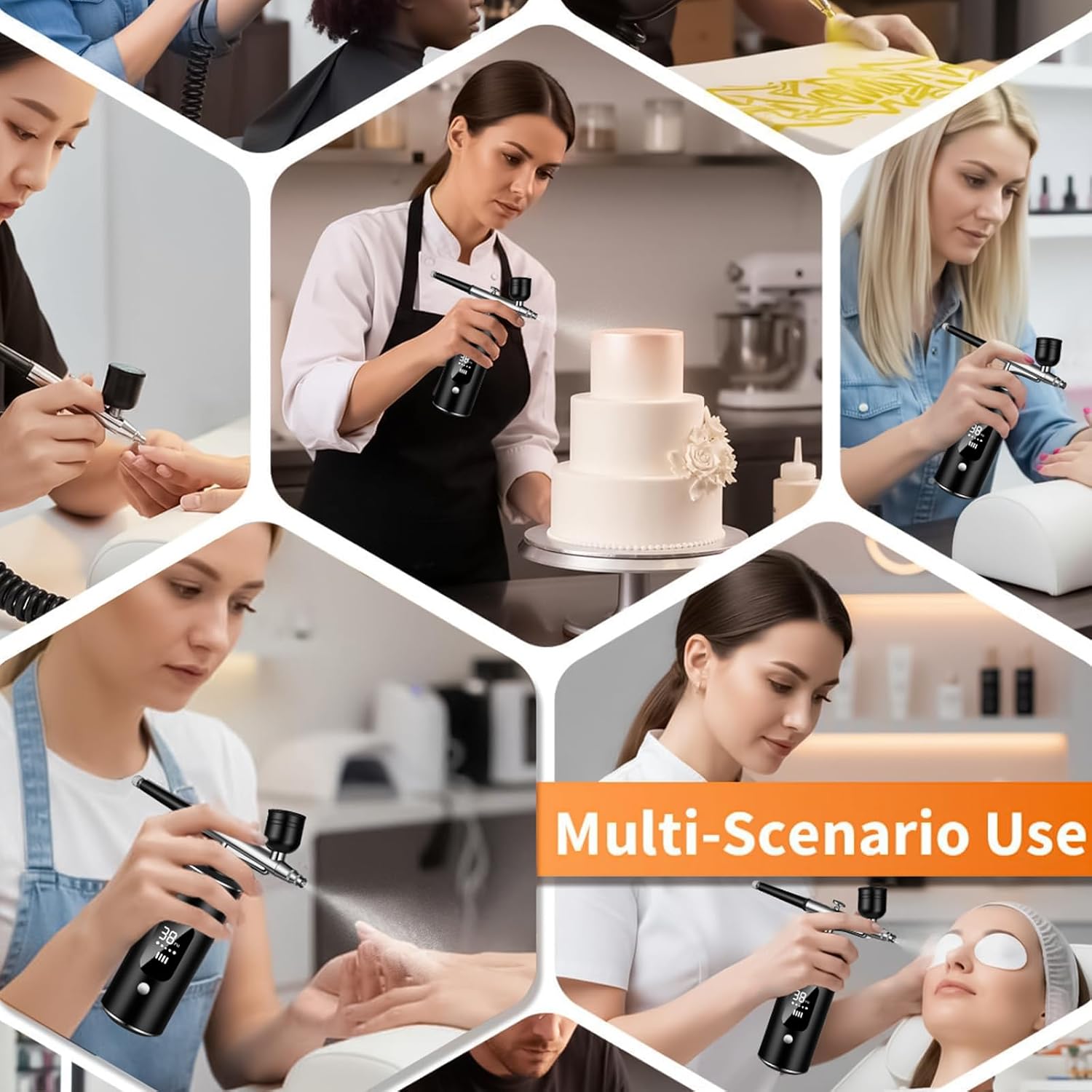 Airbrush Kit with Compressor - Nail Styler, 48PSI Screen Display Airbrush, Rechargeable Cordless Airbrush Machine for Manicure, Make-up, Painting, Cake Decoration