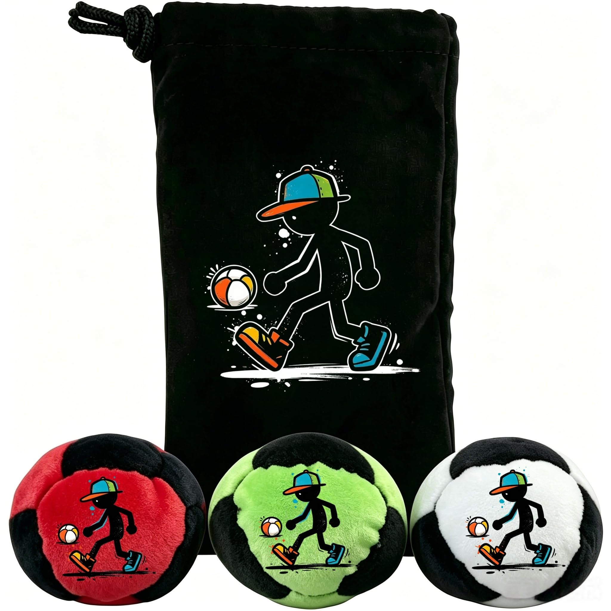 Funny Footbag Set, Pellet Filled Footbag - Soft Plush Kick Bag for Freestyle Tricks, Juggling, Indoor Outdoor Play, Coordination Training