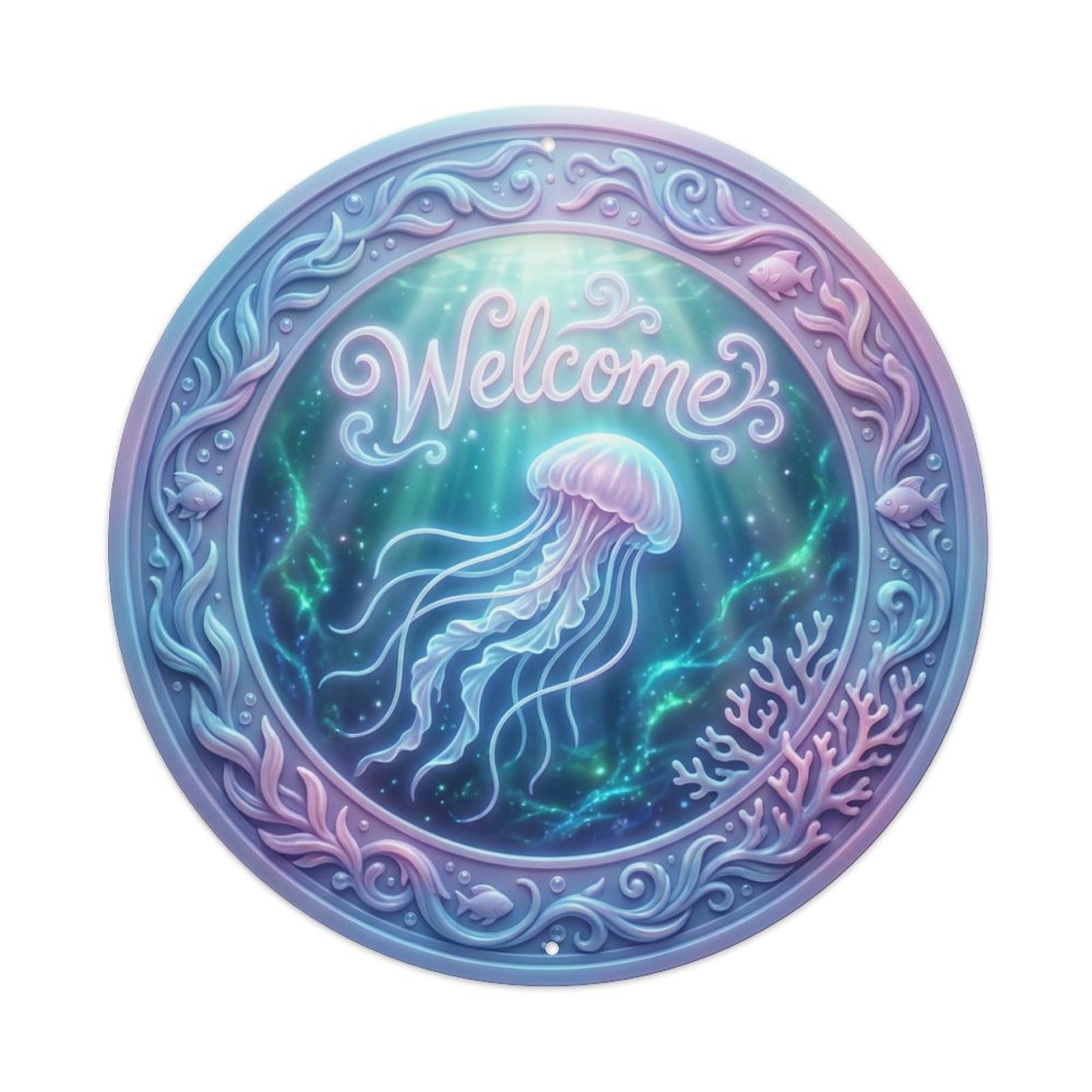 Tgrcjimh Style Metal Tin Sign Jellyfish Glow Welcome Bioluminescent Sea