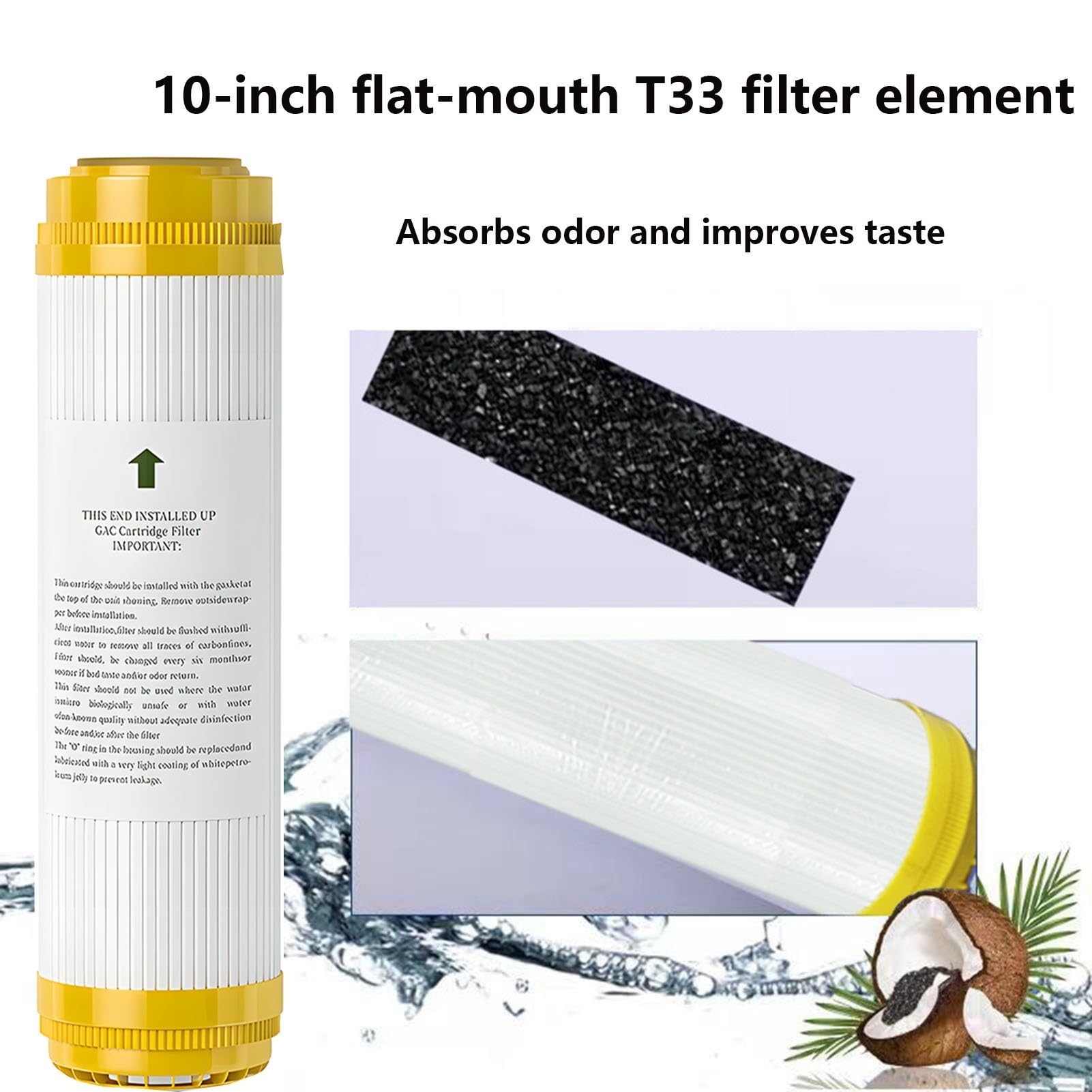 4 cartucce filtro acqua, carbone attivo di guscio di cocco T33, per tutta la casa, per sistema di osmosi inversa sottolavello