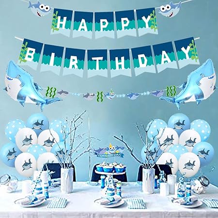 Amazon Com Shark Birthday Party Decorations For Boys Shark Happy Birthday Banners Under The Sea Ocean Theme Cake Toppers Color Shark Balloons Garland For Kids 1st 2nd 3rd Party Supplies Toys Games