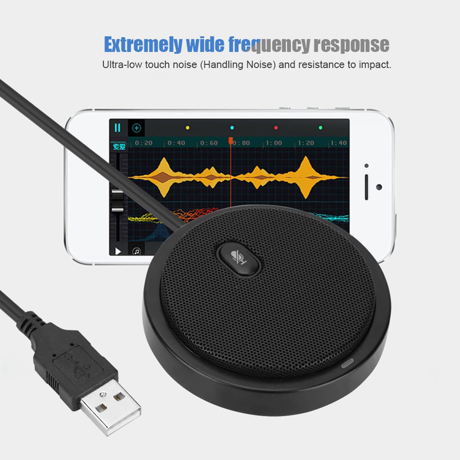 Boundary Microfono a condensatore omnidirezionale, M2 Microfono omnidirezionale audio video con pickup a 360° cablato per computer da conferenza desktop Nero