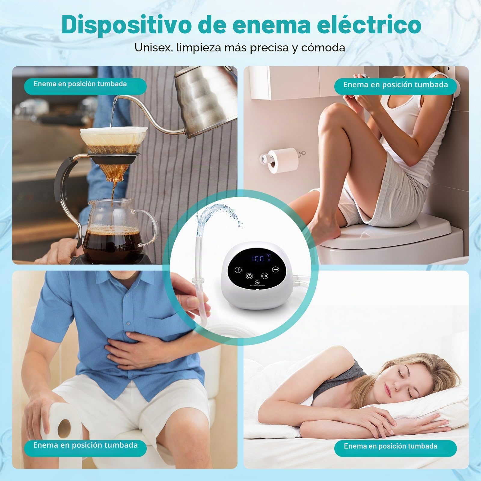 Kit de Enema Eléctrico, Enemas para Limpieza de Colon Hombres Mujeres, Kit de Café Enema Orgánico, Control de Velocidad de Flujo de Agua 100 Niveles con Pantalla LCD, Ducha Anal con Presión