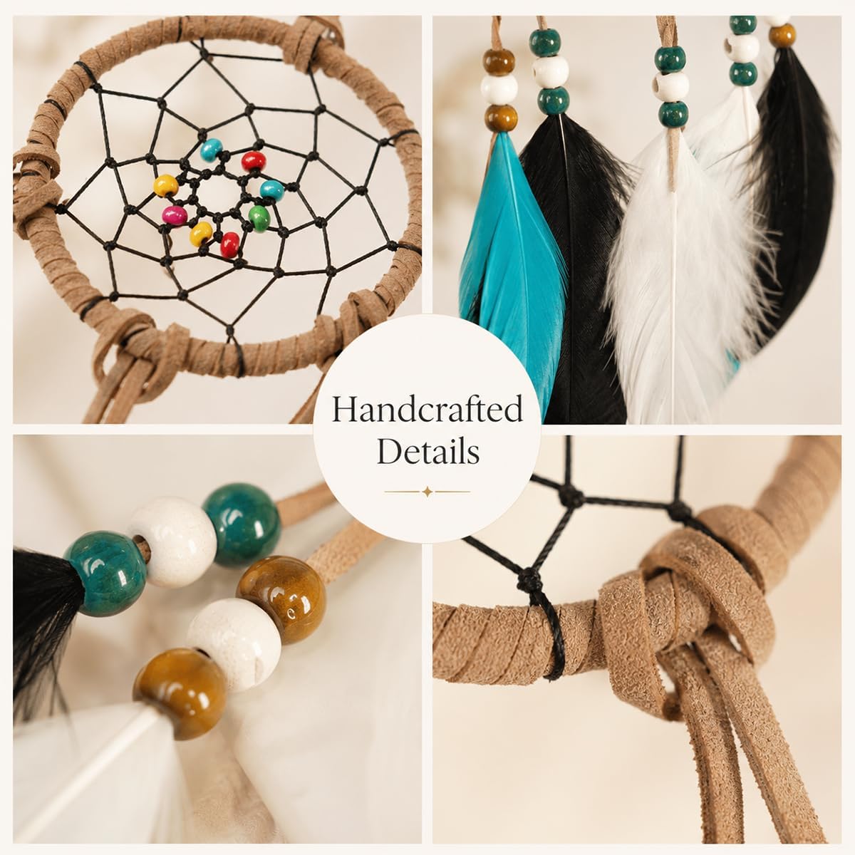 Dream Catcher for car Rearview Mirror Hanging Decor Handmade Indian Wooden Beads Nature Feather Small Car Charms Pendant Accessories