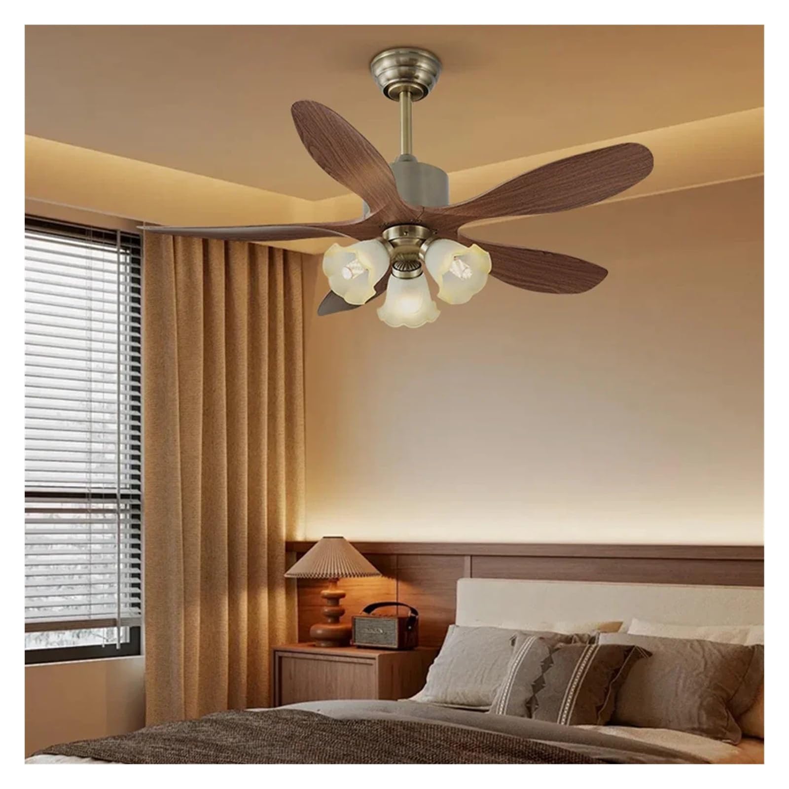 Générique Lustre, Rétro ventilateur lumière 42 pouces 5 feuilles télécommande verre suspension lampe salon salle à manger hôtel silencieux luminaire