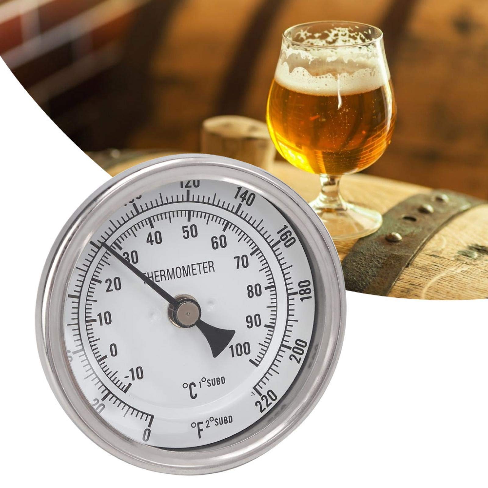 Termómetro de elaboración de cerveza Termómetro de acero inoxidable NPT de 1/2 ", termómetro de olla roscado, termómetro de esfera metálica, accesorios de herramientas de cocina para preparar cerveza