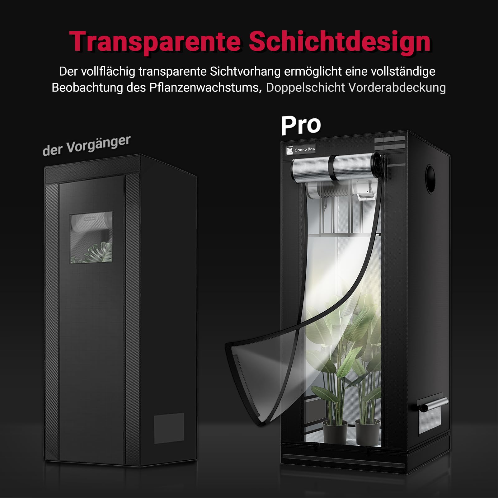 Growzelt 60x60x160 cm Pro Indoor Growtent Transparente Schicht Design Reflektierende Mylar 1680D Oxford Zuchtzelt für Hydrokulturen