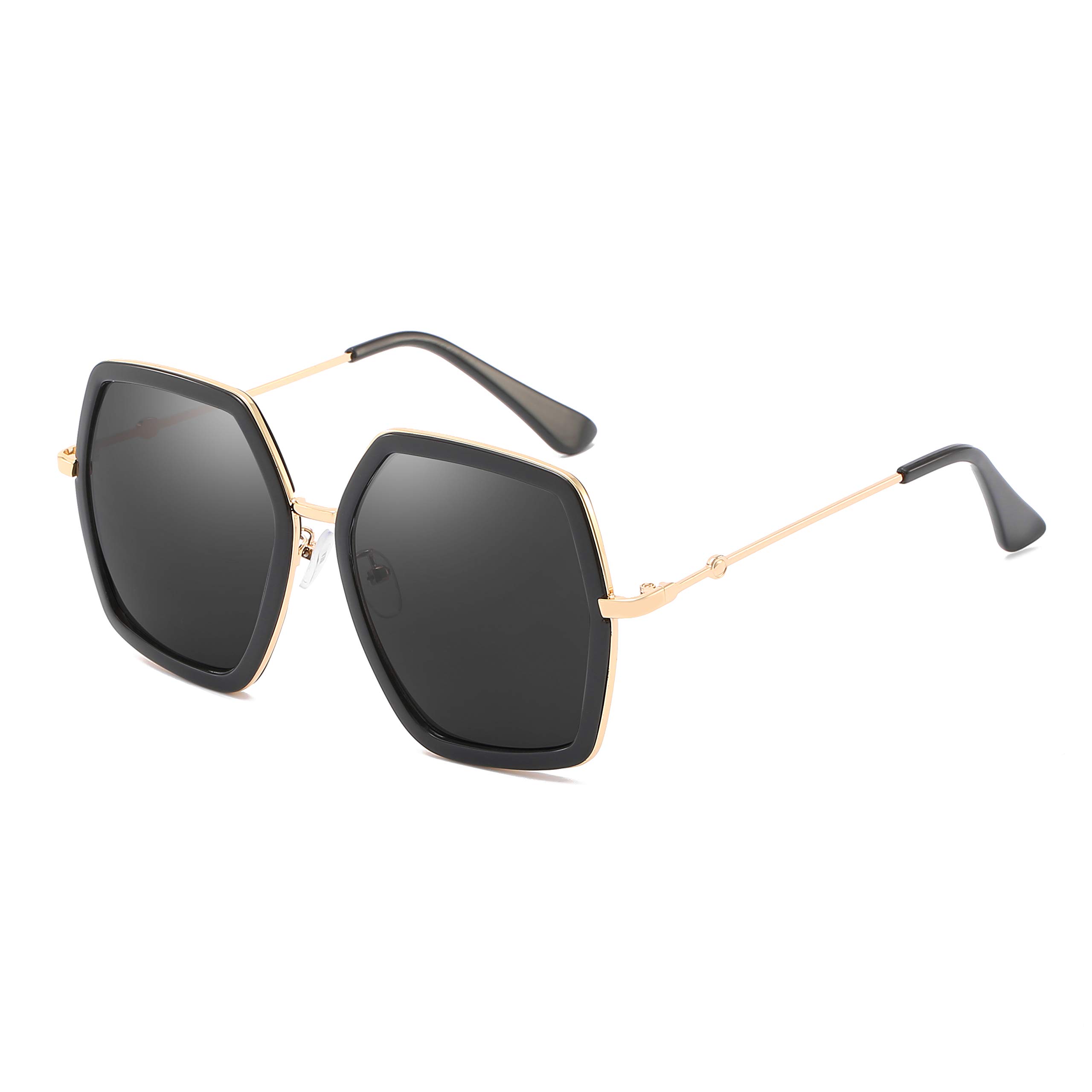 IKANOO Übergroße Sonnenbrille für Damen und Herren, modisch, 70er-Jahre, Disco-Brille, sechseckig, Designer-Rot, Grüntöne, Schwarz, Large