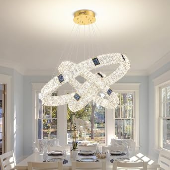3 Ring Chandelier for Living Room Led Gold Ring Chandelier for Dining Room Crystal Ring Pendant Light D16''+24''+32''