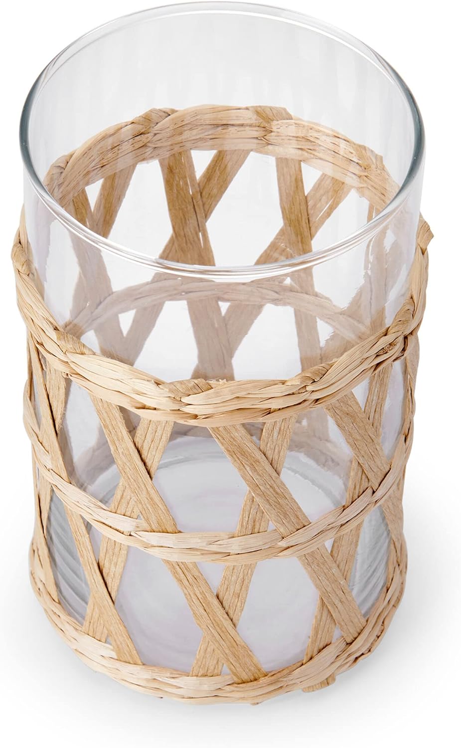 Elements 3.74x3.74x5.91 Inch Seagrass and Clear Glass Hurricane, for Use with Wax or Flameless Candle