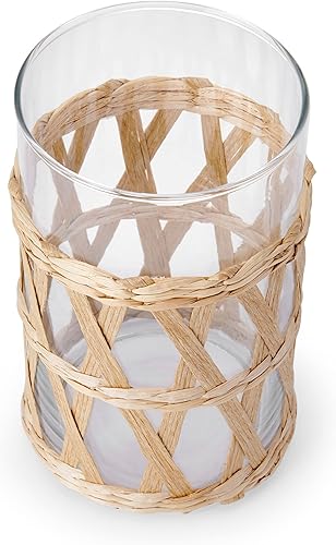 Miniatura 6 de Elements Huracán de pasto marino y vidrio transparente de 3.74 x 3.74 x 5.91 pulgadas, para uso con cera o vela sin llama