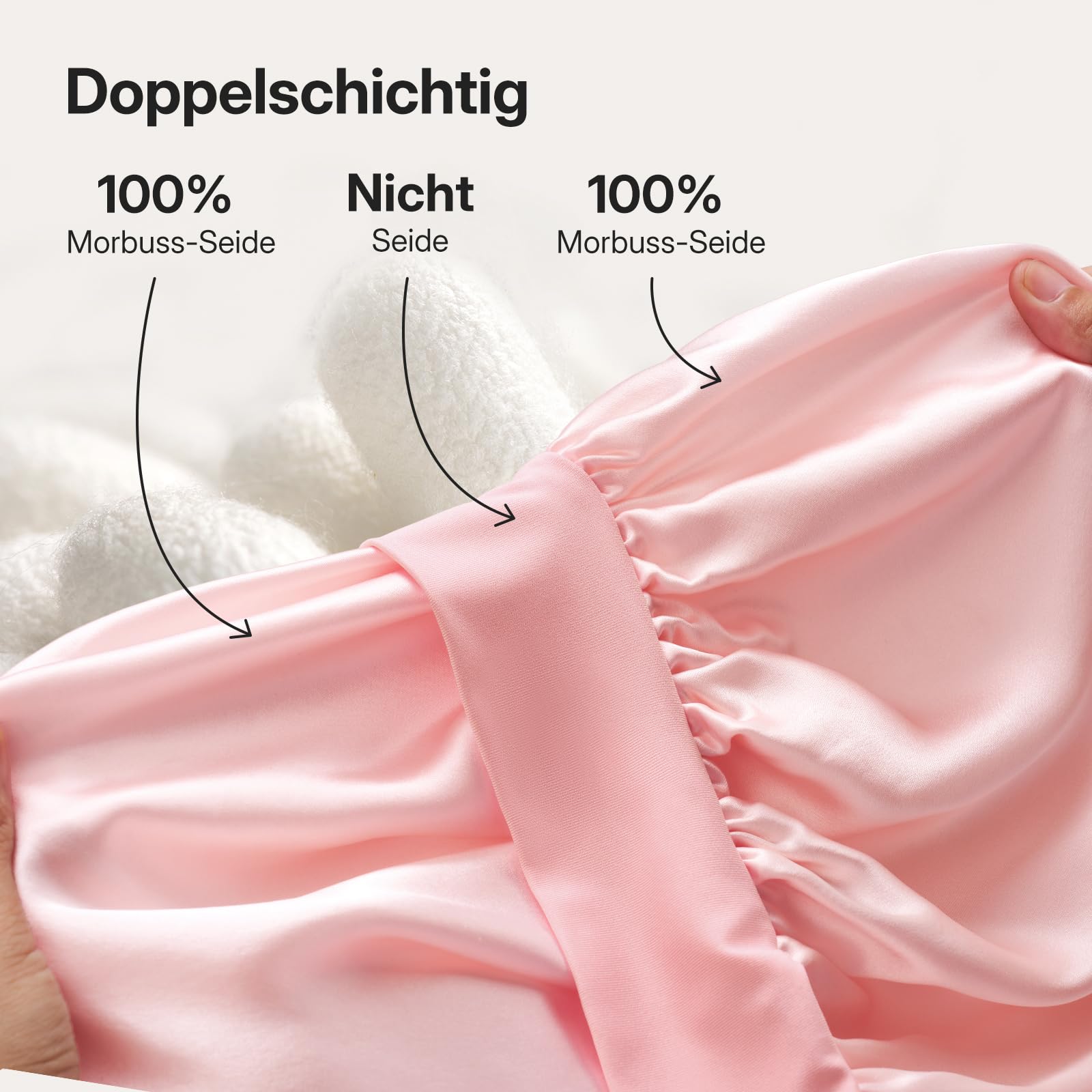 LitBear 22 Momme Seidenhaube zum Schlafen - große doppellagige 100% Silk Bonnet mit verstellbares breites Band, atmungsaktive und Haarschutz mit Seiden-Scrunchie