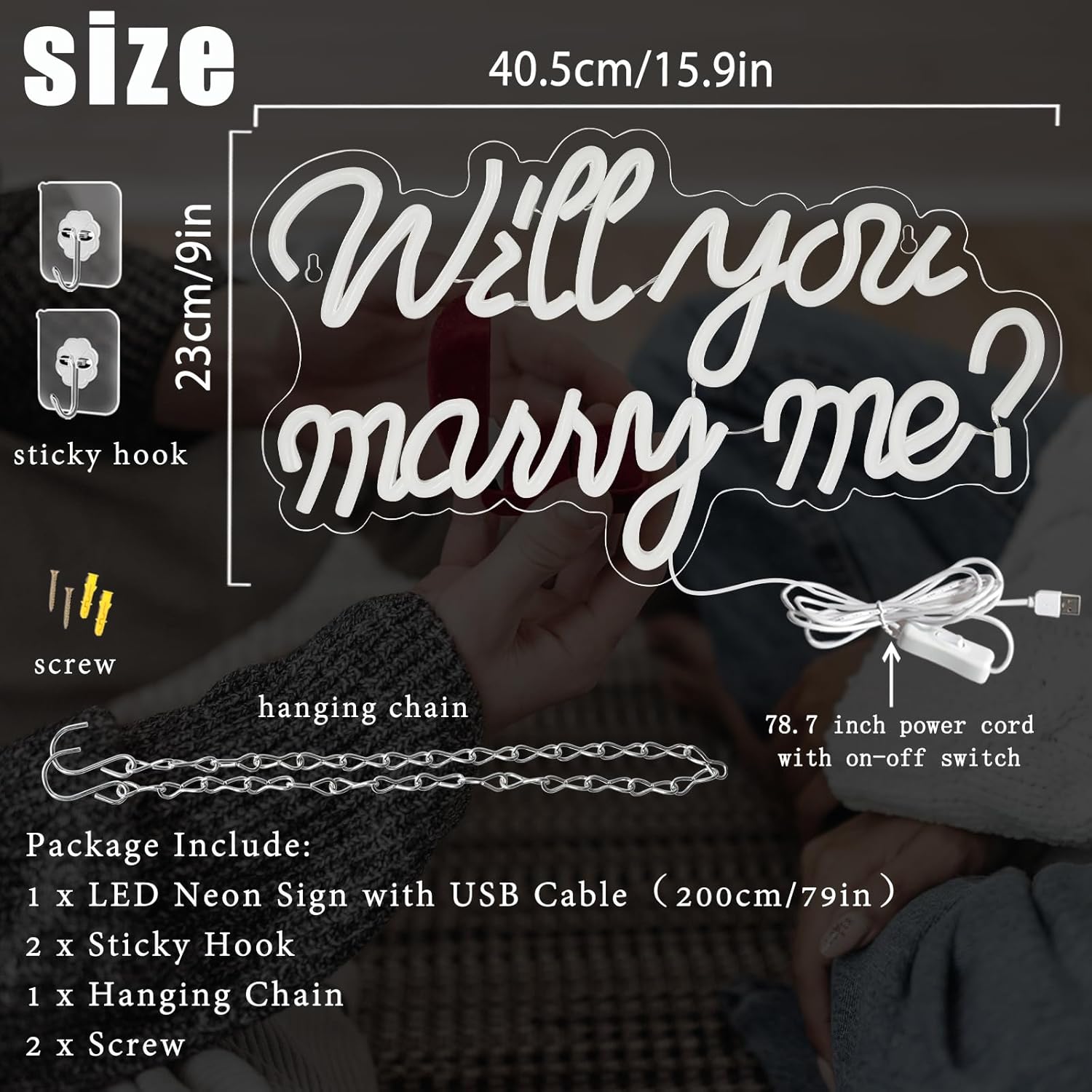 Will You Marry Me Neon Sign, LED Neon Light for Proposal Engagement Art Decor, Marry Me Neon Signs for Engagement Wedding Valentines Day Girlfriend Party Bedroom Wall Hanging Decoration