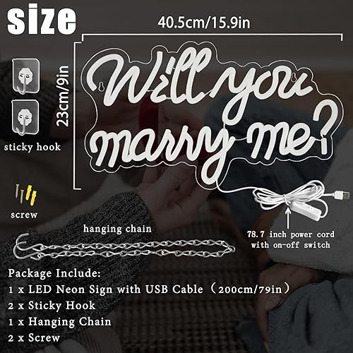 Miniatura 4 de Letrero de neón con texto en inglés Will You Marry Me, luz de neón LED para decoración de propuestas, compromiso, boda, día de San Valentín, novia,