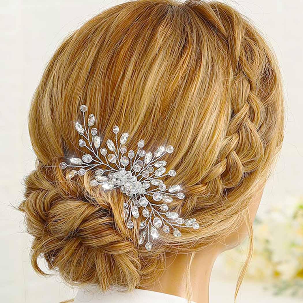 Easedaily Crystal Bride Wedding Hair Comb Silver Rhinestone Bridal Hair Pieces Clip Hair Accessories for Women and Girls (A-silver) - Image 3