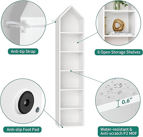 Miniatura 8 de YITAHOME Estantería estrecha de 73 pulgadas de alto, moderna estantería abierta de 5 niveles, soporte de madera para espacios pequeños, estante de