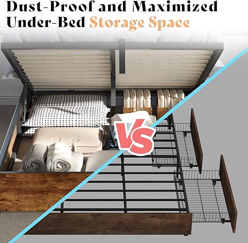 Miniatura 9 de AMERLIFE Queen Size Lift Up Bed Frame with Linen Upholstered & LED Light & Storage Headboard, Platform Bed Frame with Charging Station, No Box