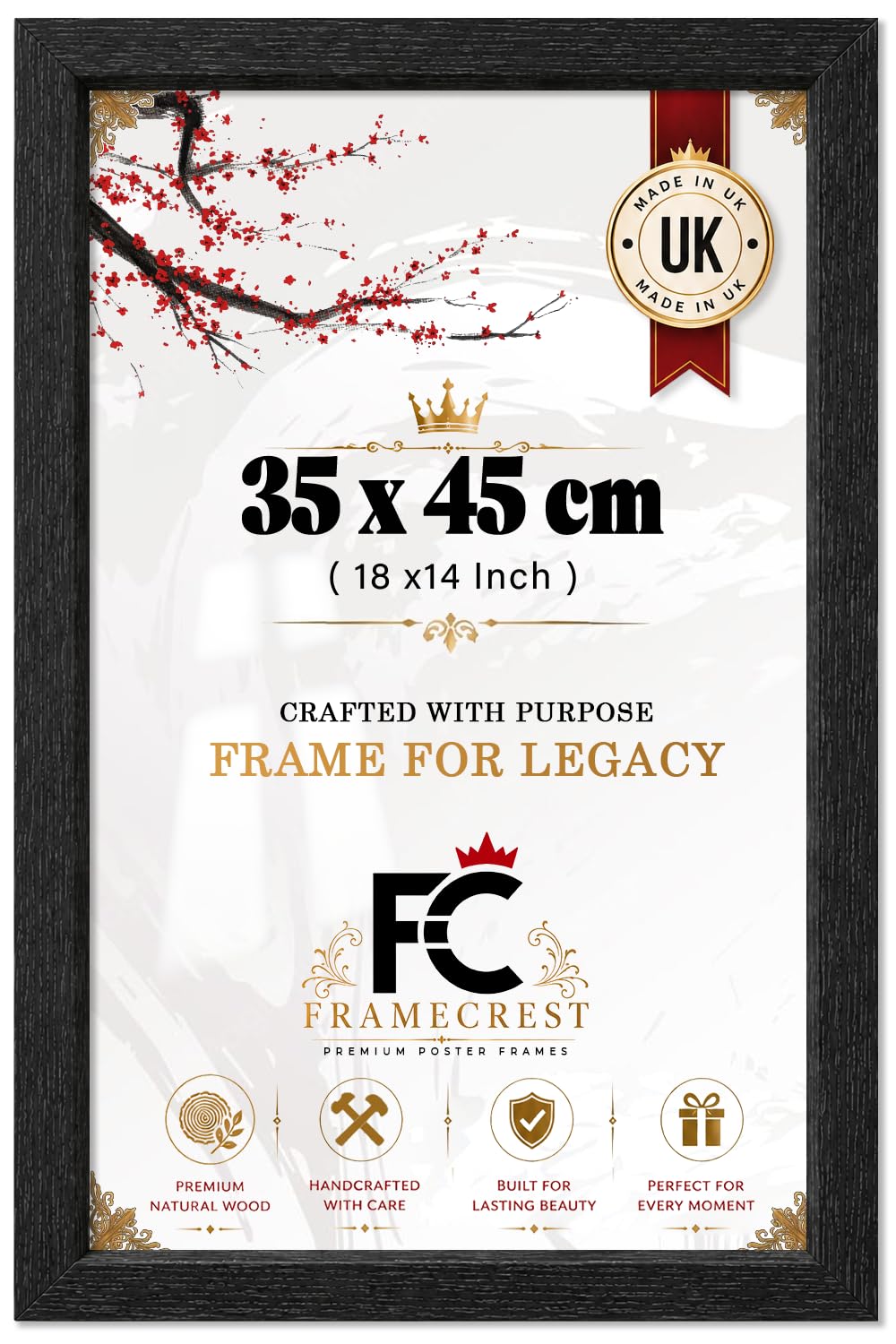 FRAMECREST LTD 35 X 45 CM Poster Frame — Wall Mount Picture Frame With Perspex Front (18 X 14 Inch) Modern Photo Display Sleek Single Opening For Home Gallery And Office Wall - [Black]