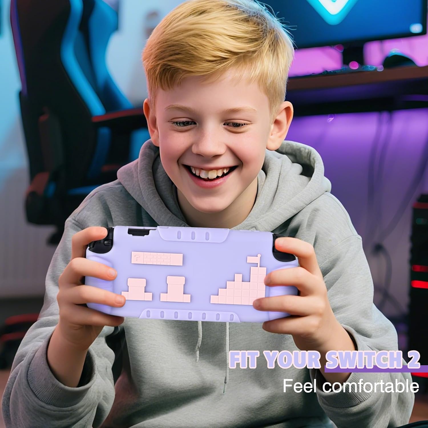 DLseego Protective Soft Case for Nintendo Switch 2 (2025), TPU Grip Cover for Joy Con, Controller Protectors-Shockproof & Scratch-Resistant Console Shell, Game Patterns - Purple - Image 4