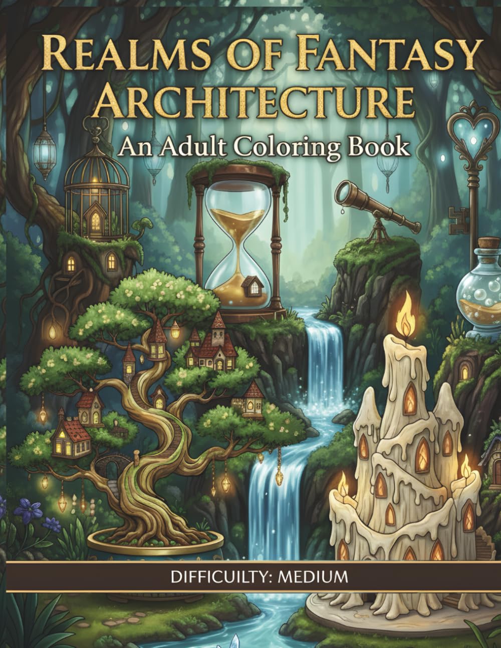 Realms of Fantasy Architecture: An adult coloring book: Fantasy Architecture Illustrations featuring Floating Bookshops, Glass Pavilions, and Magical Cottages for Stress Relief and Relaxation