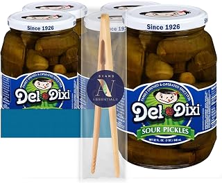 Del-Dixi - Lavinia Essentials Bundle: Pickles 4-Pack of Whole Sour Pickles in Glass Jar, 32 oz + 1 Utility Prop.