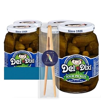 Del-Dixi - Lavinia Essentials Bundle Pickles 4-Pack of Whole Sour Pickles in Glass Jar, 32 oz + 1 Utility Prop.