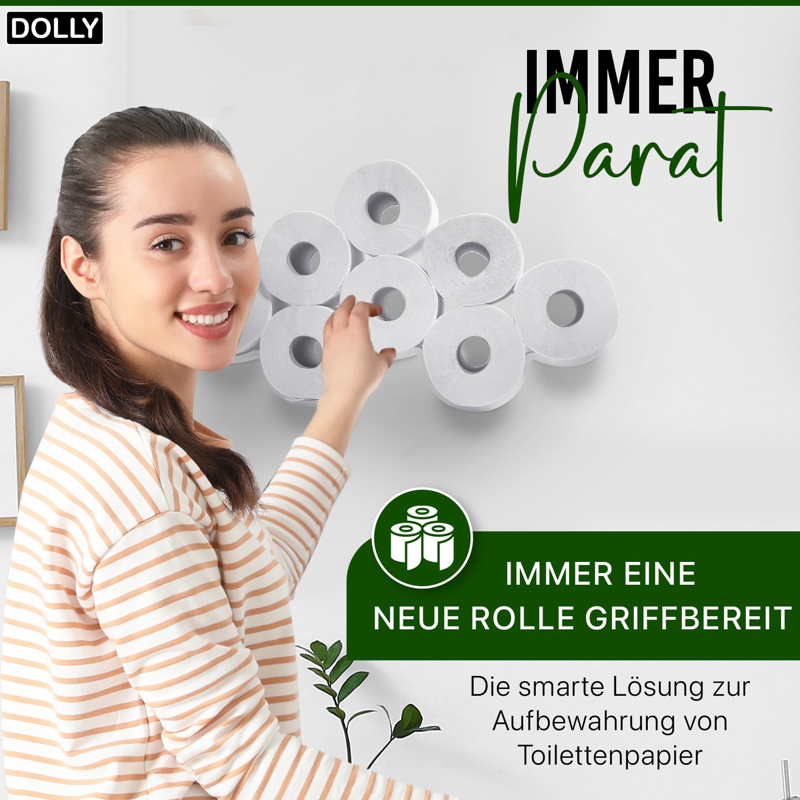 Dolly® Rangement de papier toilette en forme de nuage, design en plastique organique pouvant contenir jusqu'à 8 rouleaux, organisateur de salle de bain, gain de place et idéal pour toute salle de bain