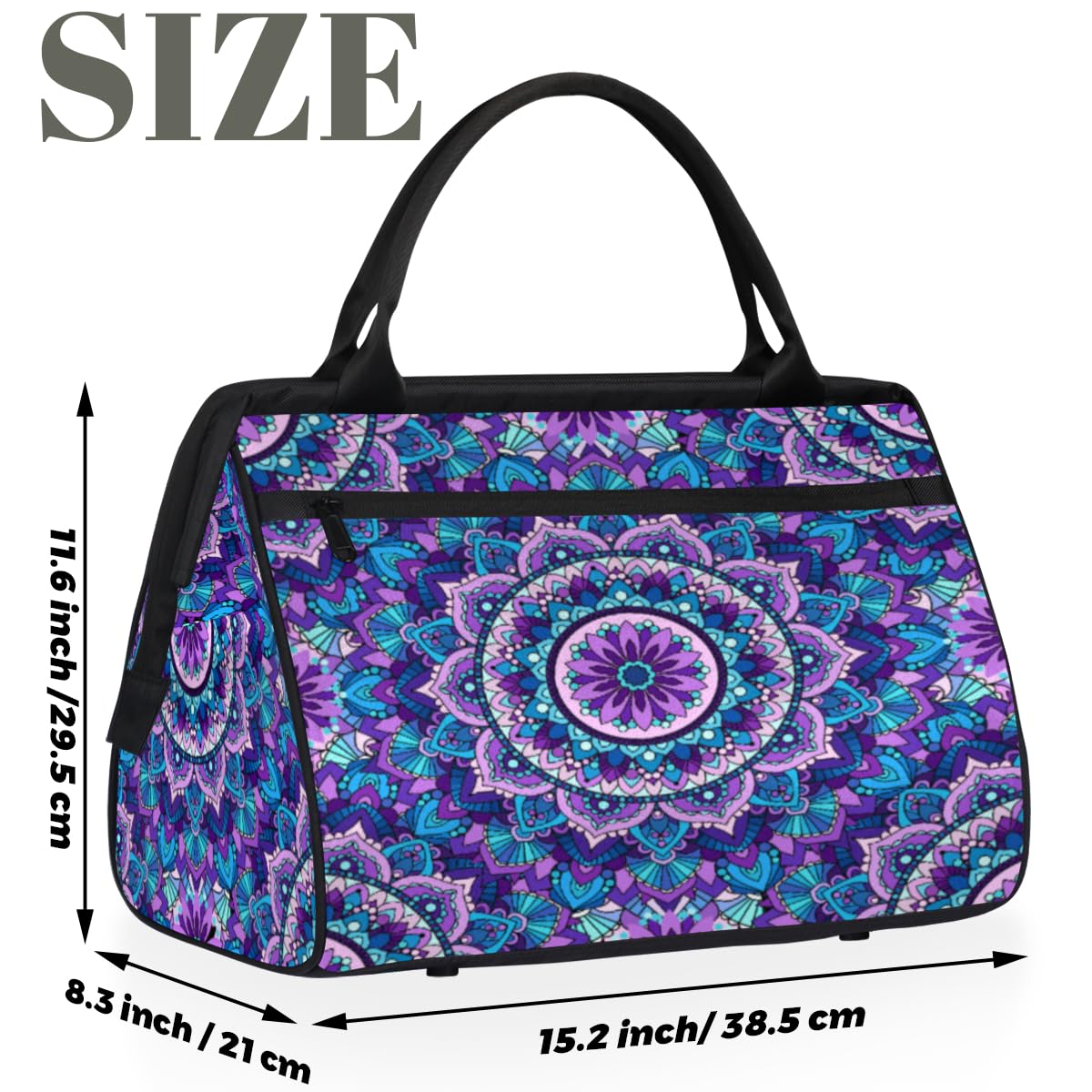 Purple Mandala Flowers Gym Bag for Women Men, Travel Sports Duffel Bag with Trolley Sleeve, Waterproof Sports Gym Bag Weekender Overnight Bag Carry On Tote Bag for Travel Gym Sport