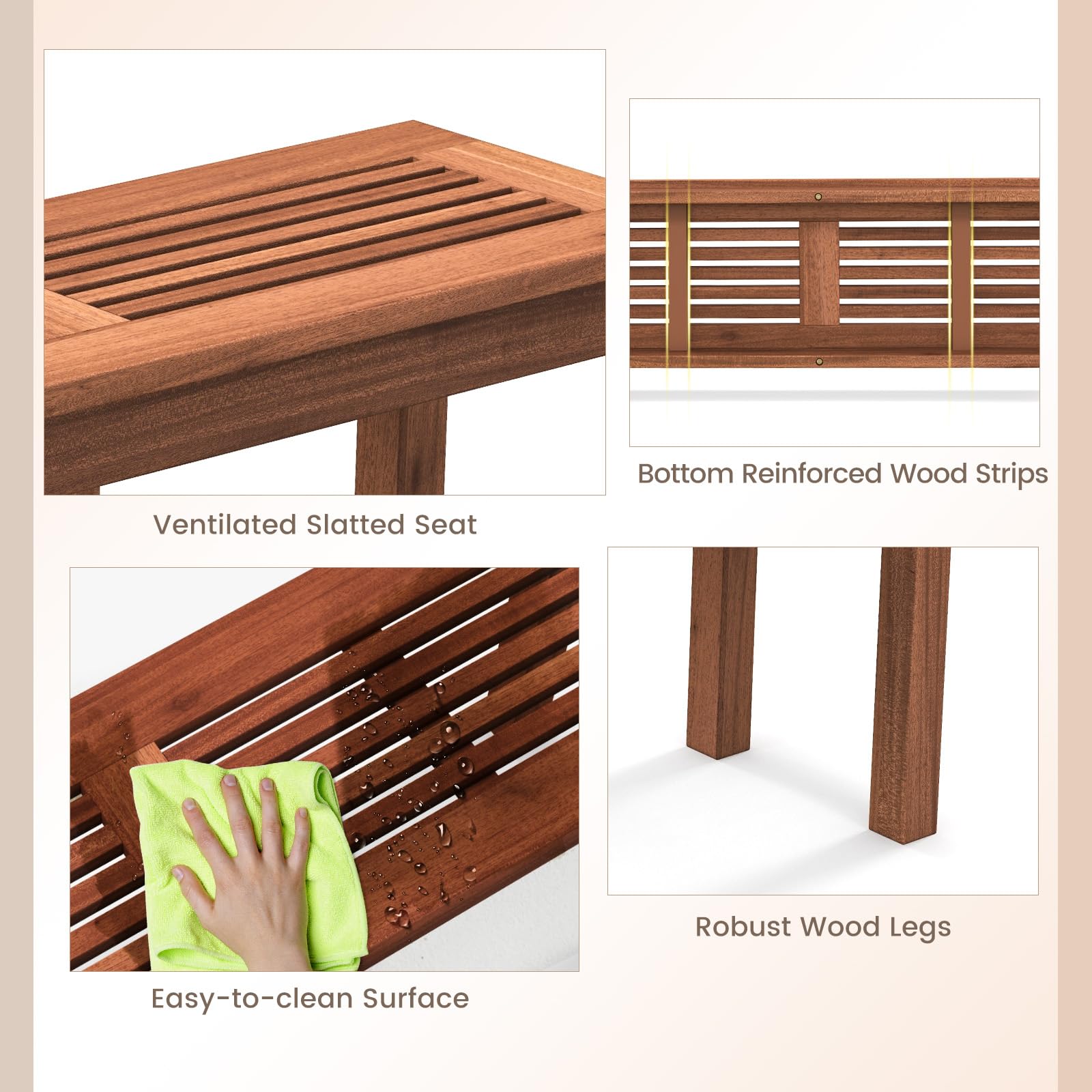 GIANTEX Panchina da Esterno per 2 Persone, Panchina da Patio con Seduta a Doghe, Telaio in Legno Massiccio Resistente alle Intemperie, Panchina da 2 Posti per Balcone, Piscina (1, 100x30,5x47 cm)