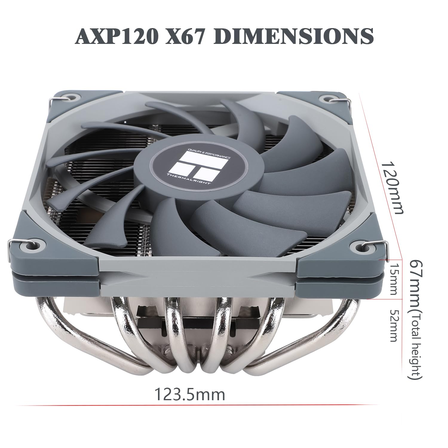 TR - AXP120-X67 Refroidisseur d'air pour processeur à profil bas avec ventilateur PWM TL-C12015 de 120 mm, 6 caloducs, hauteur de 67 mm, pour AMD AM4 AM5/Intel LGA 1700/1150/1151/1155/1200/2011/2066